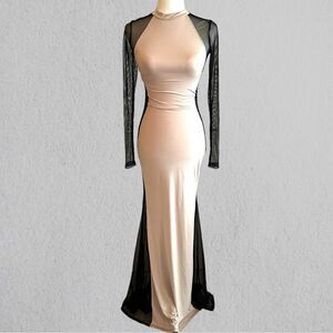 Nude and mesh maxi bodycon dress